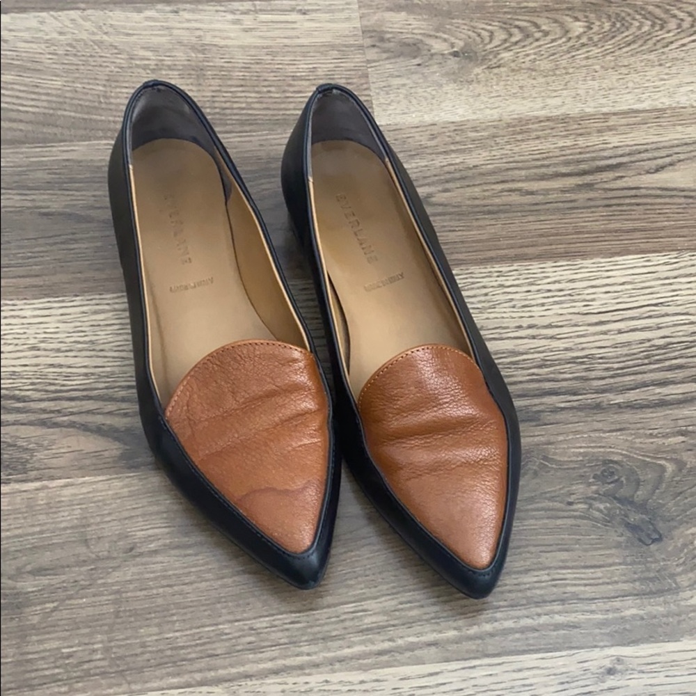 Everlane leather two tone black/brown flat